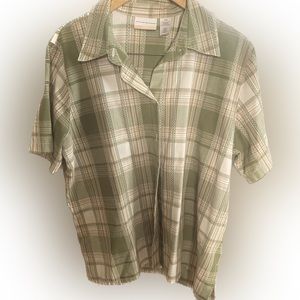 Alfred Dunner Green Plaid Button Down Shirt 16W